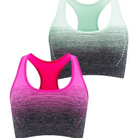 1pc/2pcs/3pcsMedium Support Two Tone Racer Back Sports Bra, Fitness Workout Running Yoga Bra (Color: Green+Rose Red, size: XL(12))