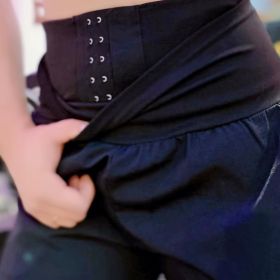 Solid Color High Waist Yoga Fitness Cropped Pants, Breasted Waist Straps Sports Jogging Pants, Women's Activewear (Color: Black, size: M(6))