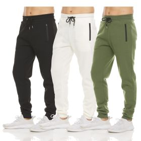 Mens 3 Pack Fleece Active Athletic Workout Jogger Sweatpants (Color: 3pcs black white green, size: 2XL)