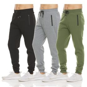 Mens 3 Pack Fleece Active Athletic Workout Jogger Sweatpants (Color: 3pcs black gray green, size: M)