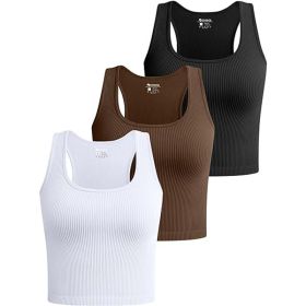 Women's 3 Piece Tank Tops Ribbed Seamless Workout Exercise Shirts (Color: 3Pcs set, size: XL)