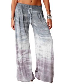 Women's Loose Gradient Printed Yoga Wide Leg Sports Pants (Color: Gray, size: M)