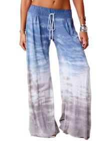 Women's Loose Gradient Printed Yoga Wide Leg Sports Pants (Color: Blue, size: XXXXL)