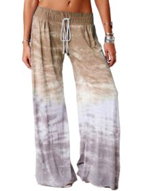 Women's Loose Gradient Printed Yoga Wide Leg Sports Pants (Color: Khaki, size: XXXXL)