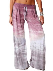 Women's Loose Gradient Printed Yoga Wide Leg Sports Pants (Color: Burgundy, size: XXXL)