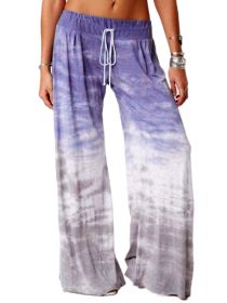 Women's Loose Gradient Printed Yoga Wide Leg Sports Pants (Color: Purple, size: XXL)