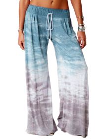 Women's Loose Gradient Printed Yoga Wide Leg Sports Pants (Color: Sky Blue, size: XXXXXL)