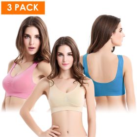 3 Pack Sport Bras For Women Seamless Wire free Bra Light Support Tank Tops For Fitness Workout Sports Yoga Sleep Wearing (Color: LP_LB_Nude, size: 3XL)