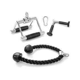 Strength Training Cable Machine Accessories Set for Indoor Gym (Color: Black & Silver, Type: 3-Piece)